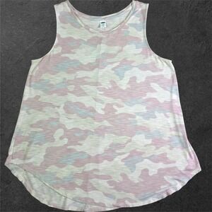 Old Navy Luxe‎ Womens Large Pink Camo Tank Top Curved Hem Pastel Camouflage L